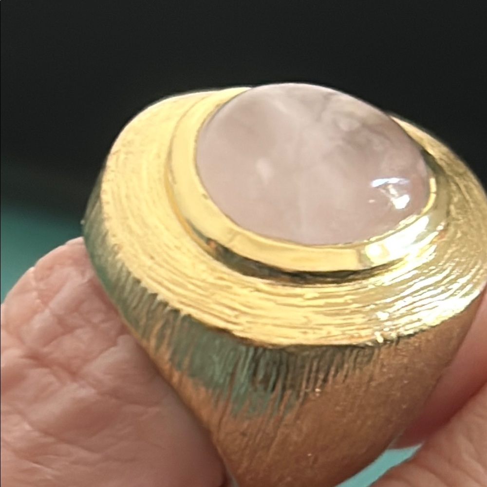 Cole Haan Rose Quartz Brushed Gold Tone Artisanal Statement Ring - Picture 8 of 9